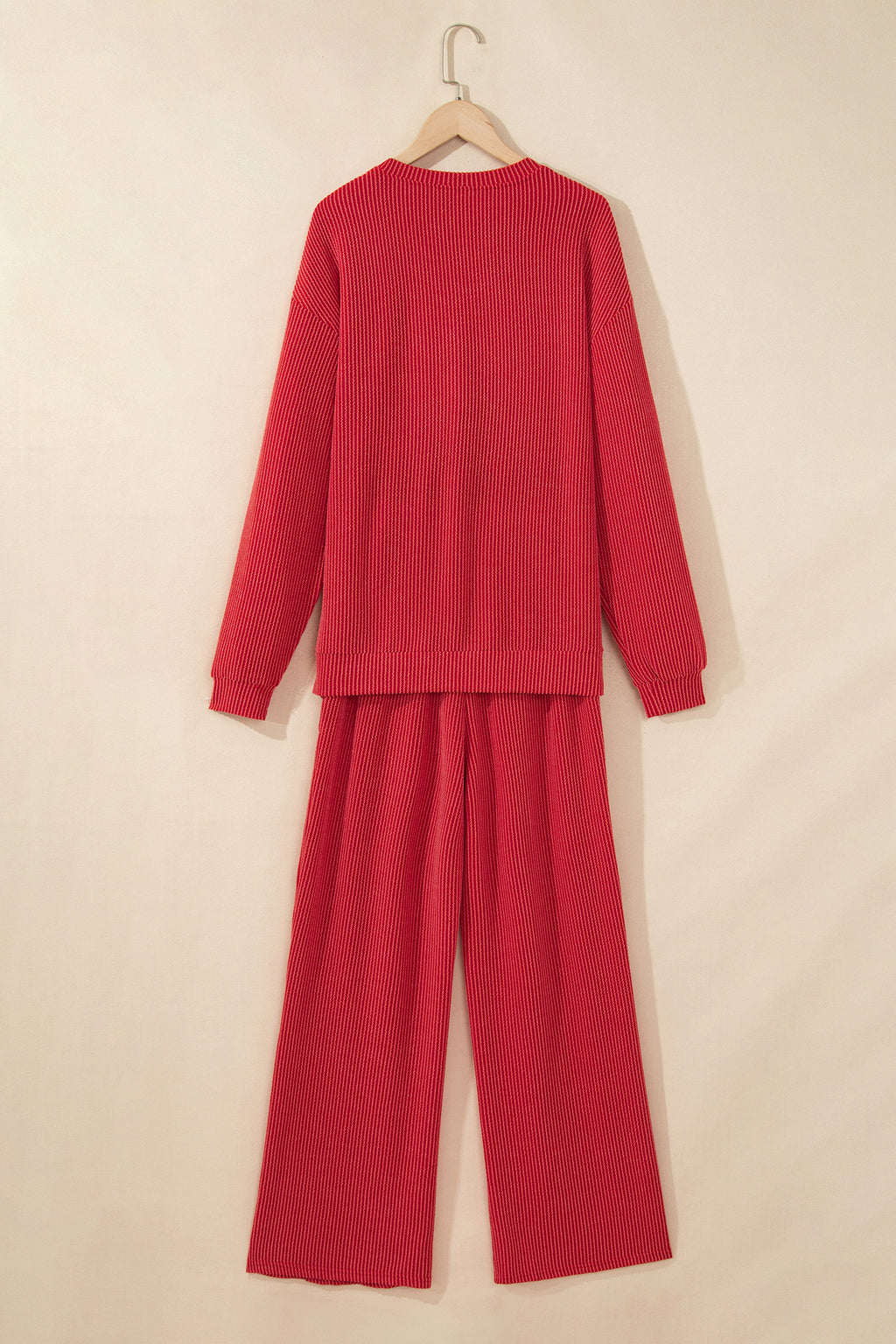 Fiery Red JOLLY Corded Long Sleeve Top and Pockets Pants Set