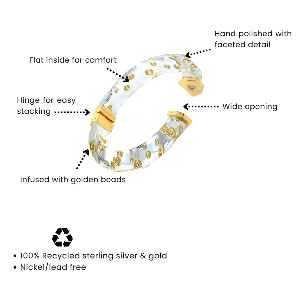 Thin Clear Faceted Lucite Bangle with Gold Beads