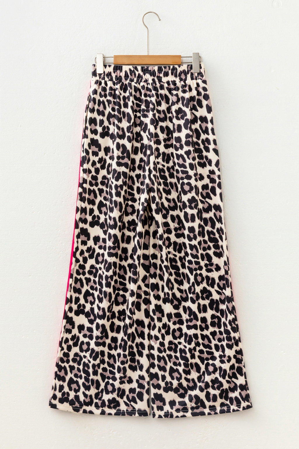 Red Contrast Detail Tie Waist Leopard Print Casual Pants