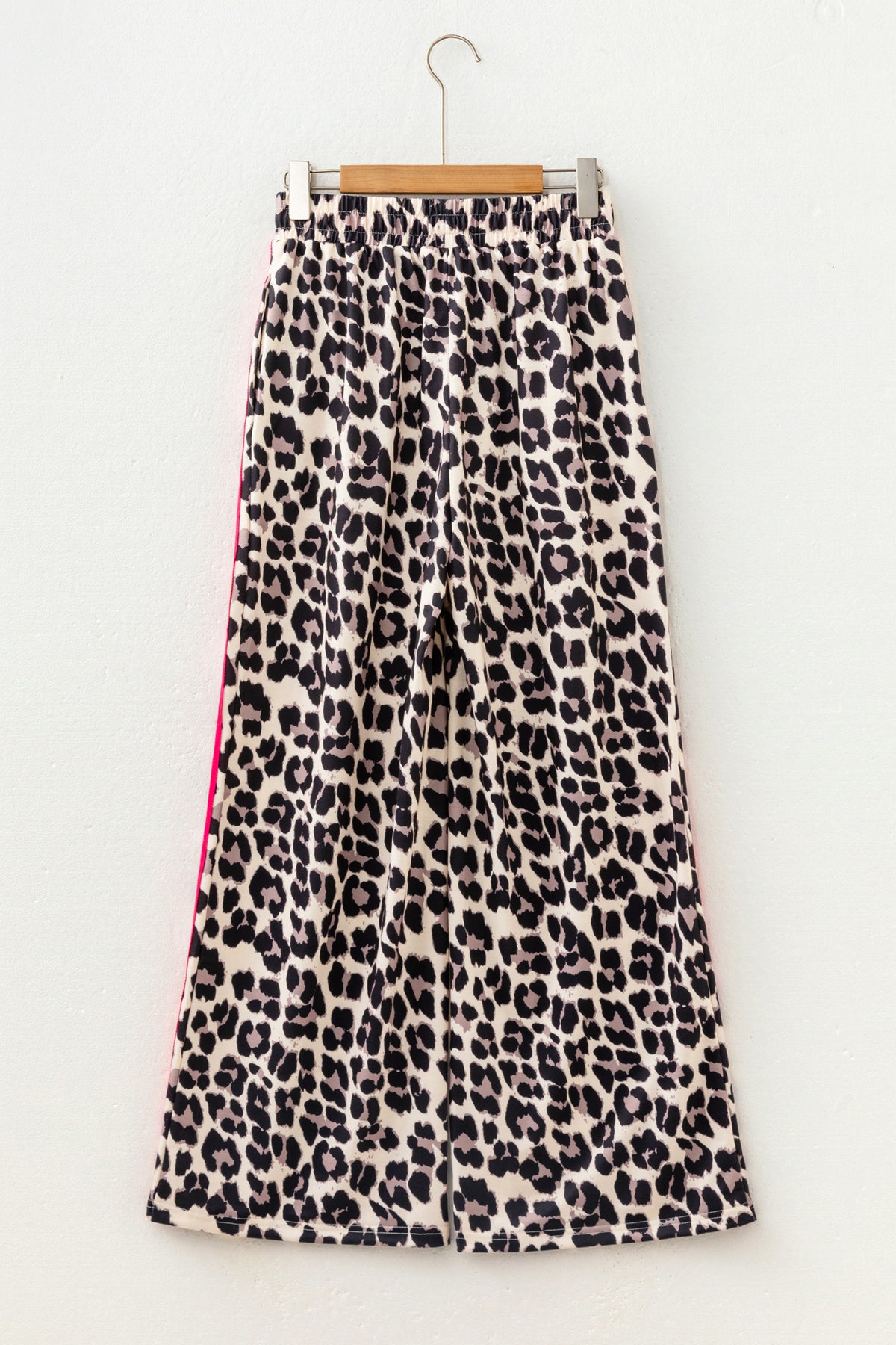 Red Contrast Detail Tie Waist Leopard Print Casual Pants