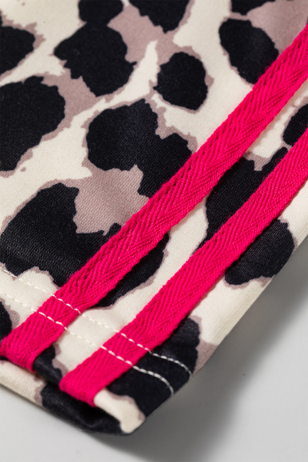Red Contrast Detail Tie Waist Leopard Print Casual Pants