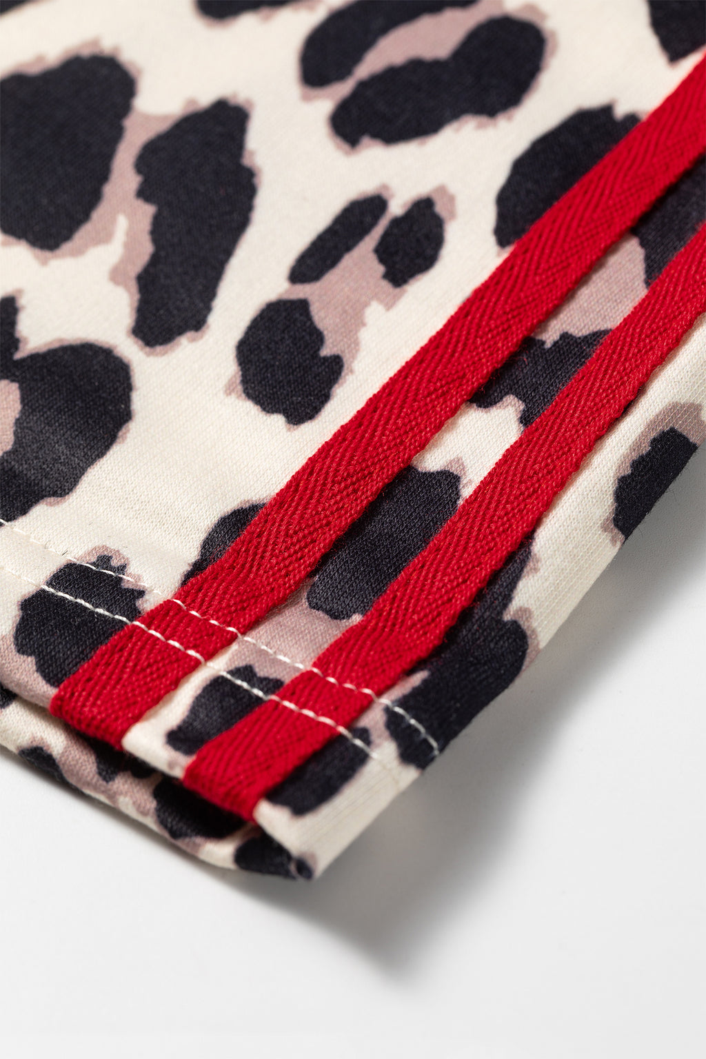 Red Contrast Detail Tie Waist Leopard Print Casual Pants