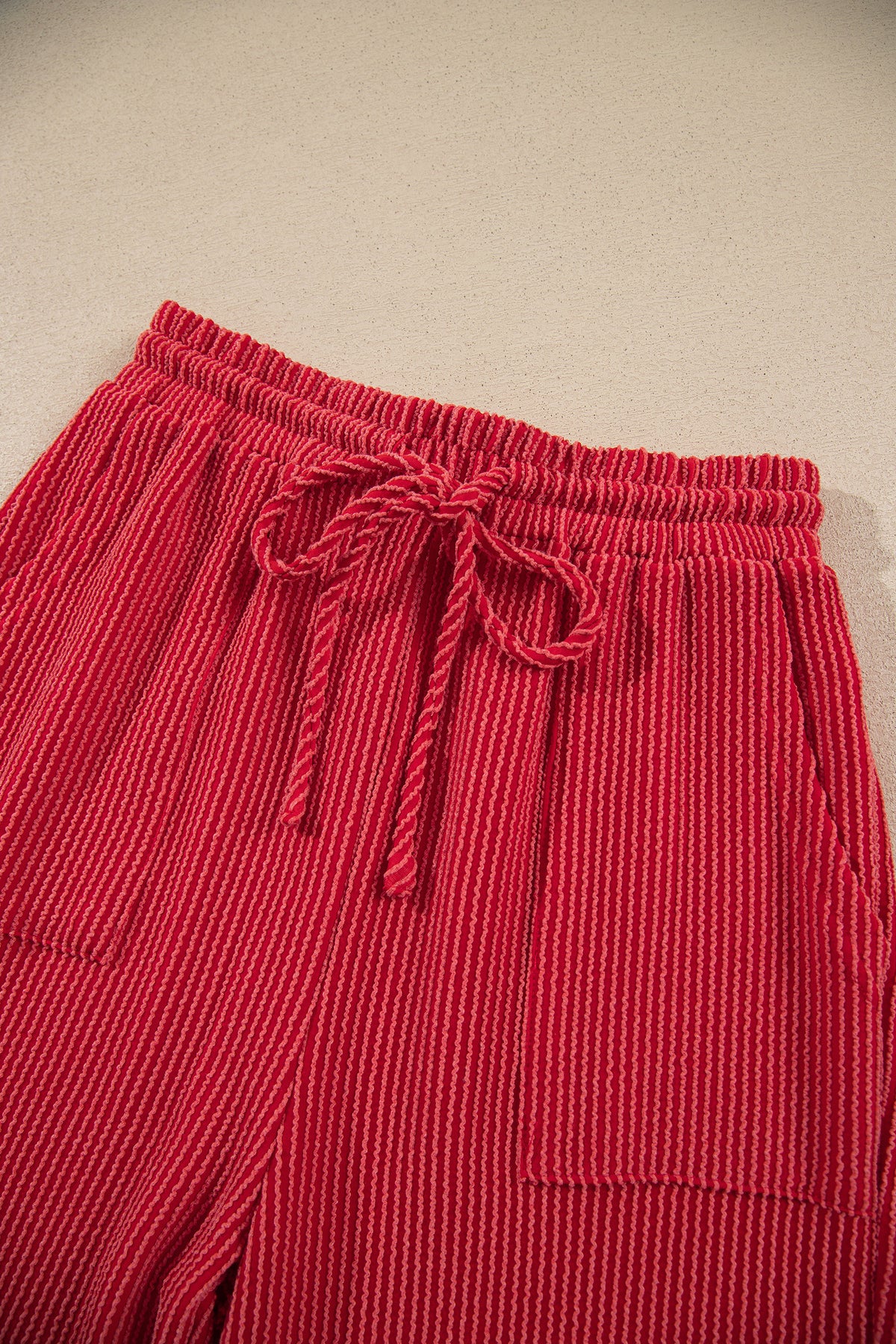 Fiery Red JOLLY Corded Long Sleeve Top and Pockets Pants Set