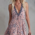 Vintage Floral Chiffon V-Neck Long Dress