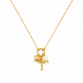 Faith & Love Charm Necklace – Gold-Tone Chain with Heart, Cross, and Pearl Charms