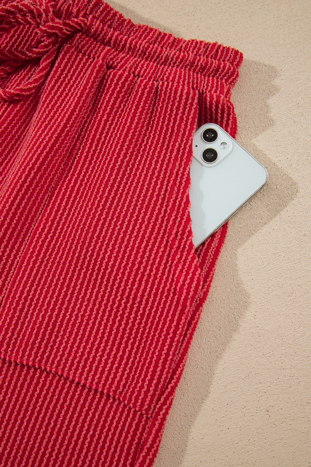 Fiery Red JOLLY Corded Long Sleeve Top and Pockets Pants Set