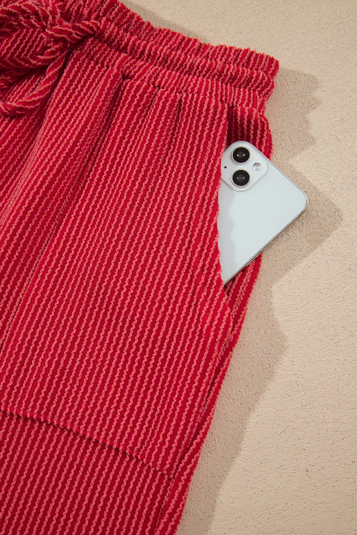 Fiery Red JOLLY Corded Long Sleeve Top and Pockets Pants Set