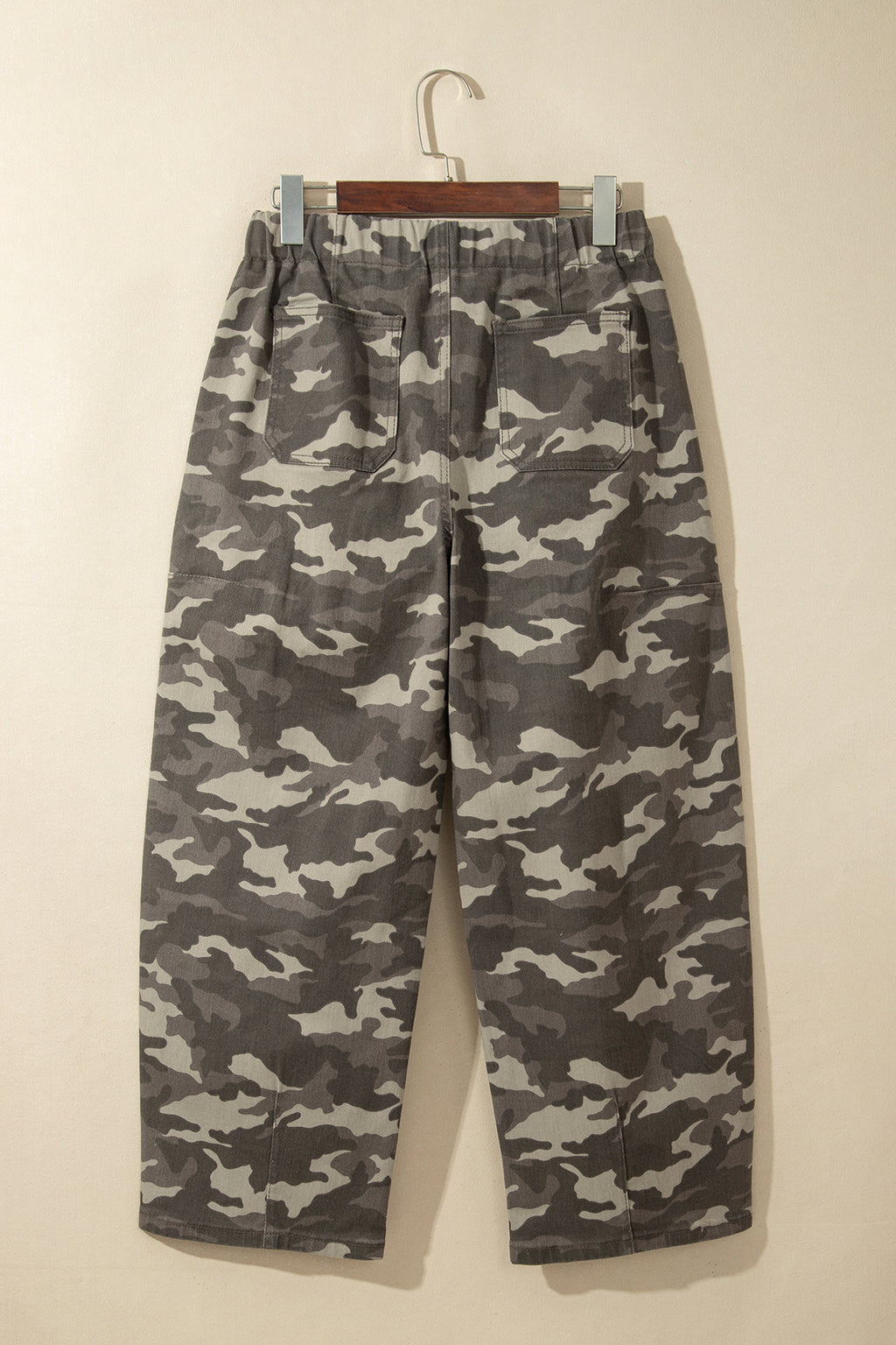 Khaki Leopard Printed Drawstring Elastic Waistband Pocketed Barrel Jeans