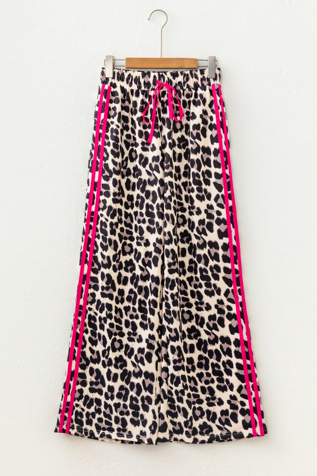 Red Contrast Detail Tie Waist Leopard Print Casual Pants