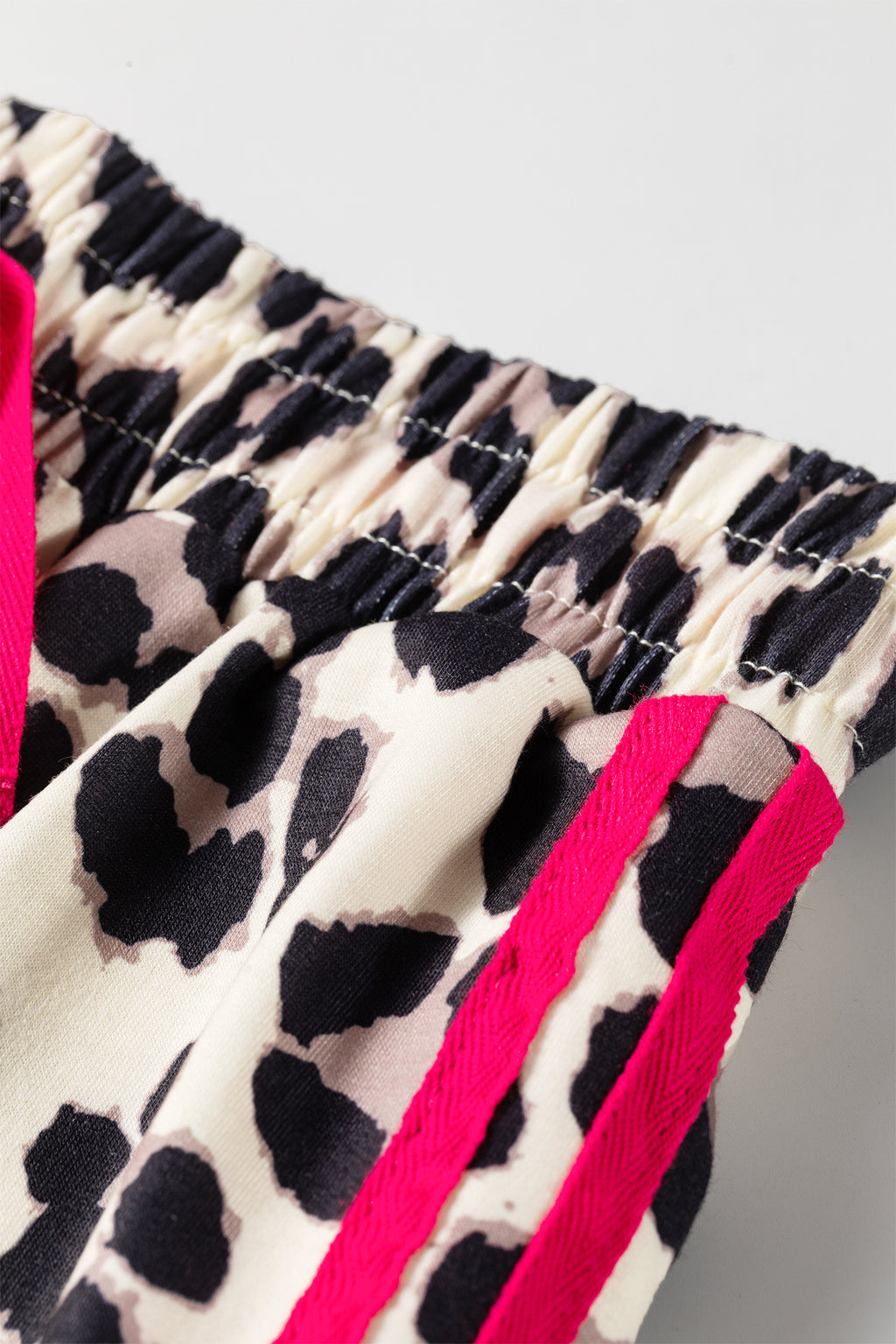 Red Contrast Detail Tie Waist Leopard Print Casual Pants