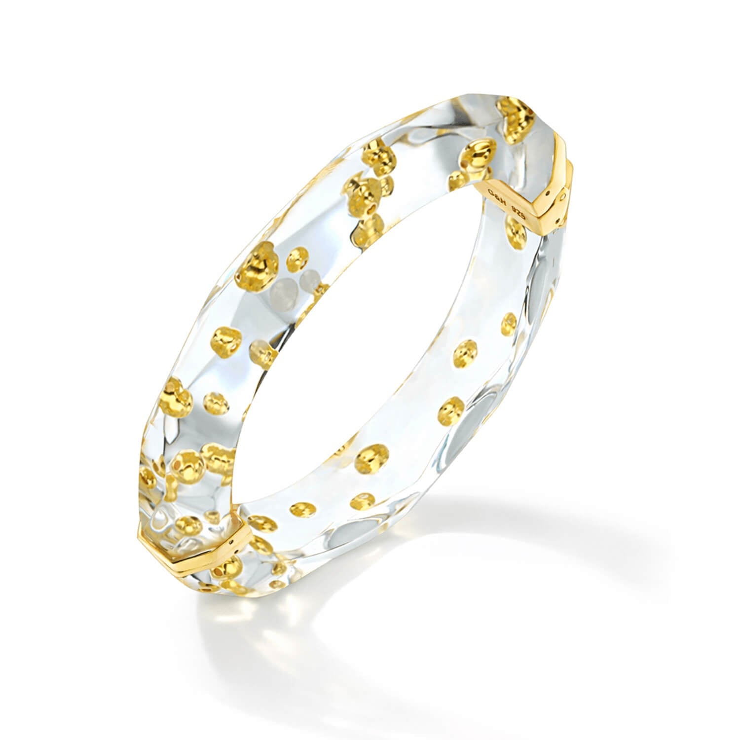 Thin Clear Faceted Lucite Bangle with Gold Beads